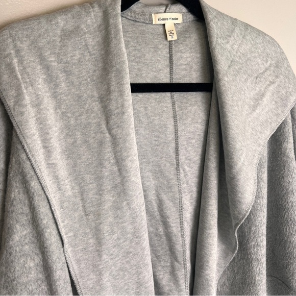 Silence + Noise Hooded Gray Open Front Waterfall Cardigan Sweater Sz Small - Picture 2 of 6